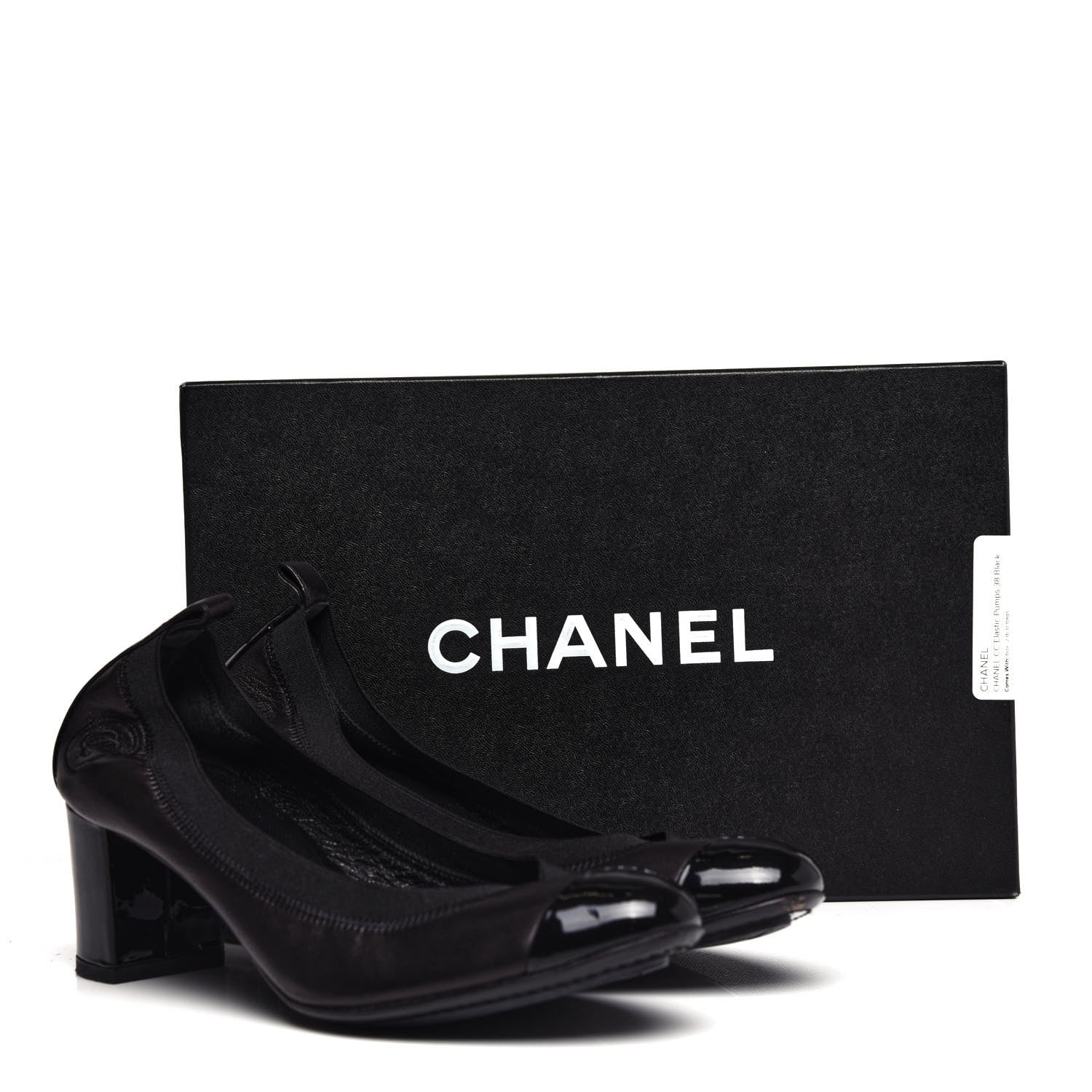 Chanel Lambskin Patent CC Elastic Stretch Pumps 38 Black 10 of 10