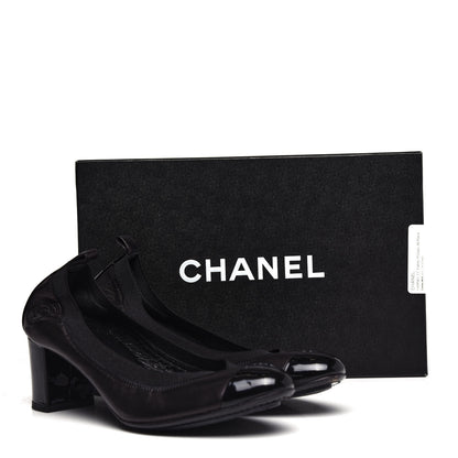 Chanel Lambskin Patent CC Elastic Stretch Pumps 38 Black 10 of 10