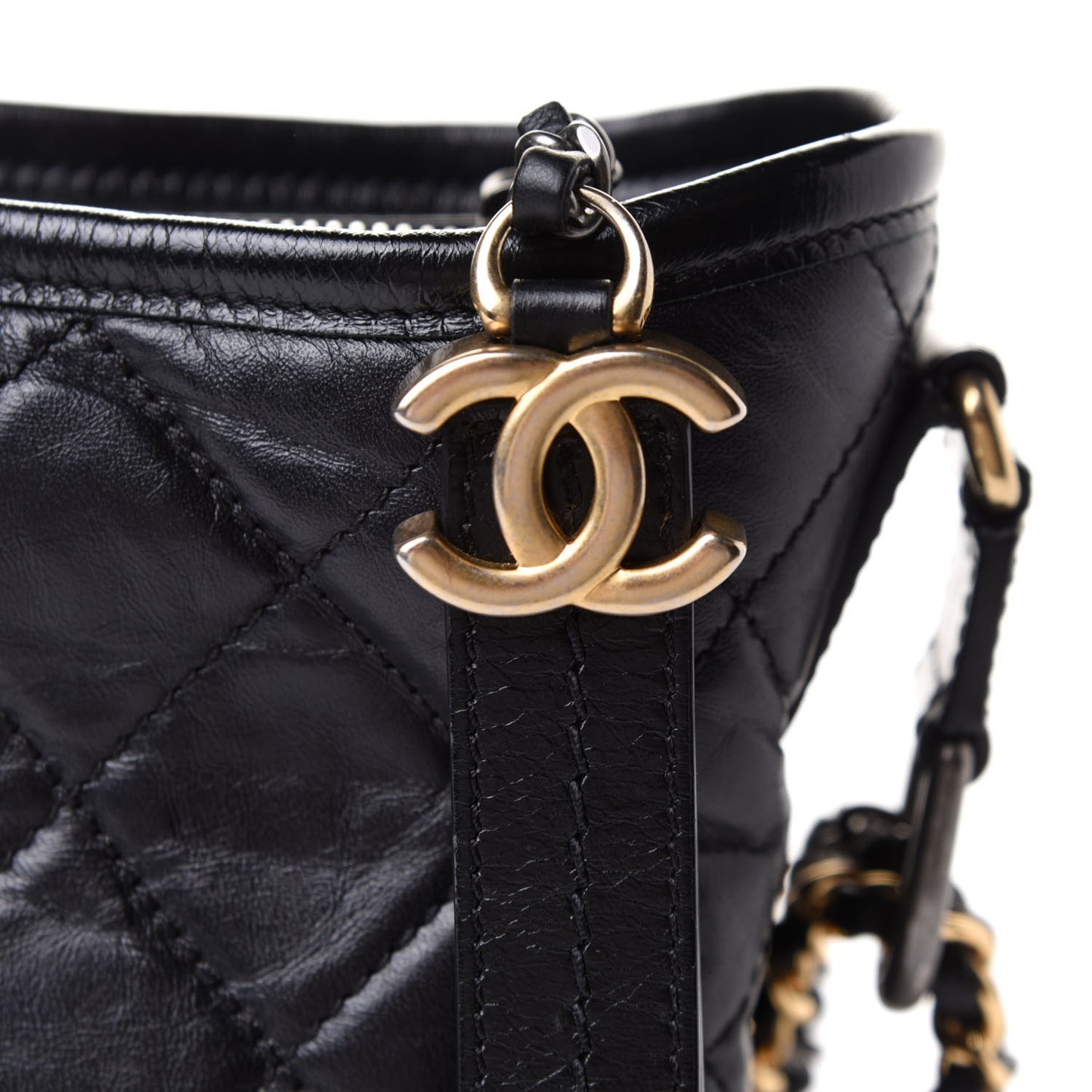 Aged Calfskin Quilted Small Gabrielle Hobo Black