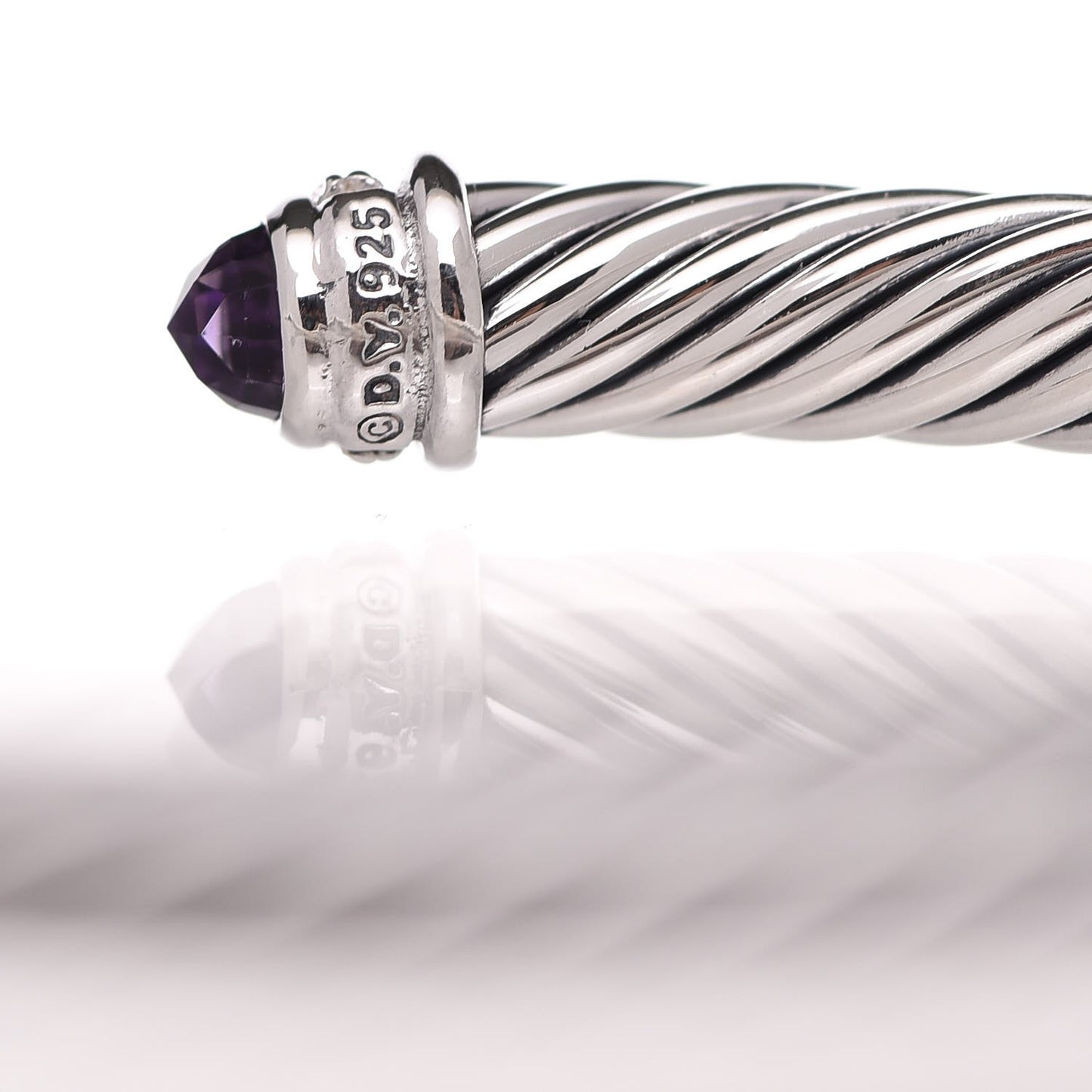 Sterling Silver Diamond Amethyst 5mm Cable Classics Bracelet