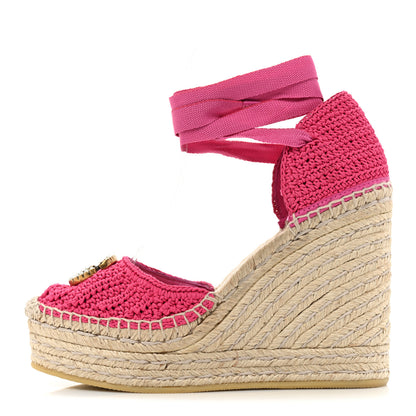 Gucci Cotton Crochet Pearly GG Ankle Wrap Platform Espadrille Wedges 36 Cyclamen Rose 1 of 12