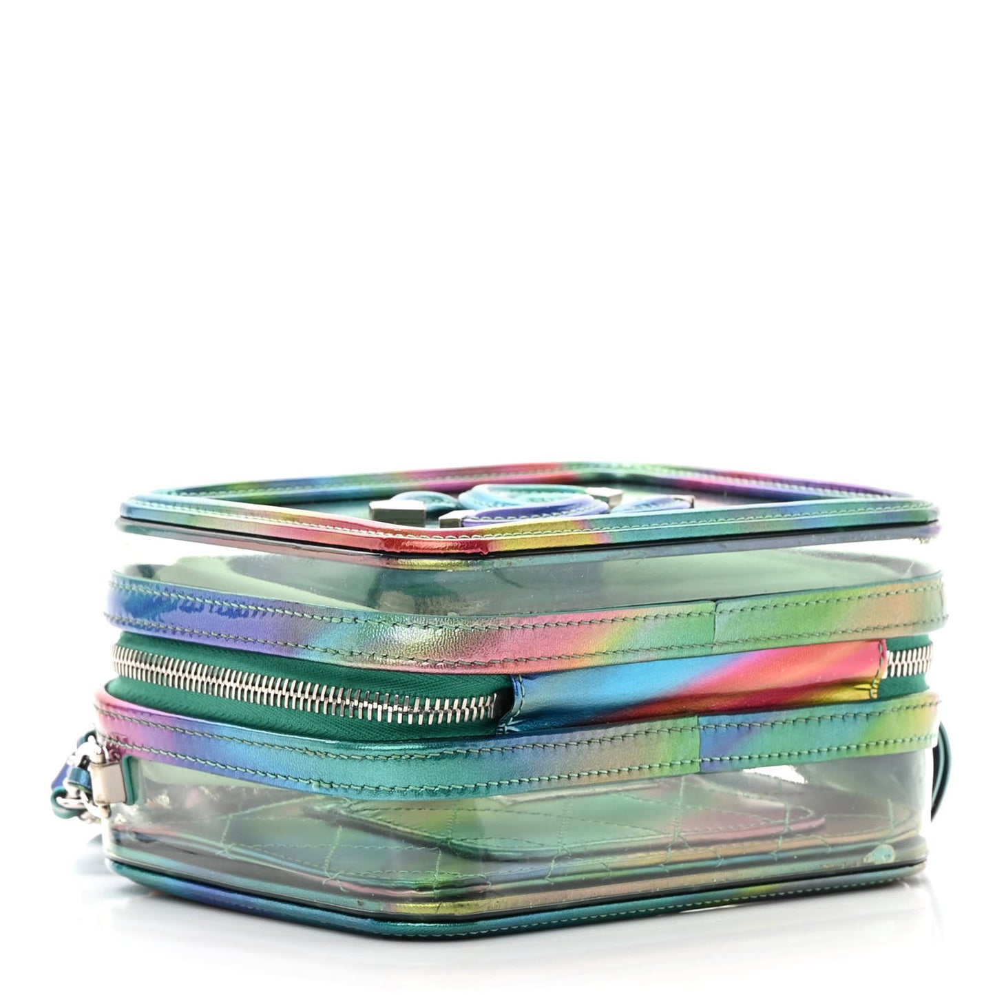 PVC Patent Calfskin Patent Lambskin Small CC Vanity Case Green