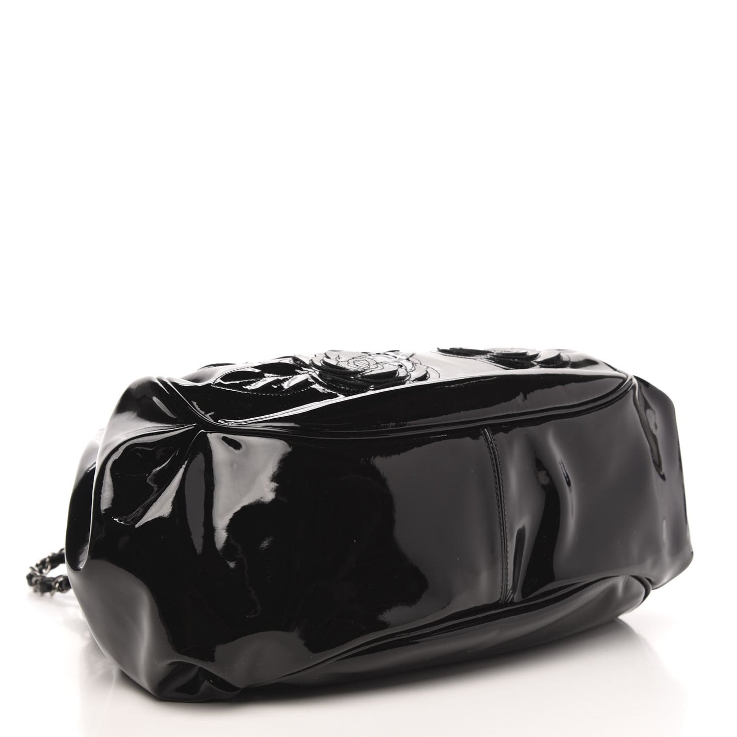 Patent Camellia Shoulder Bag Black