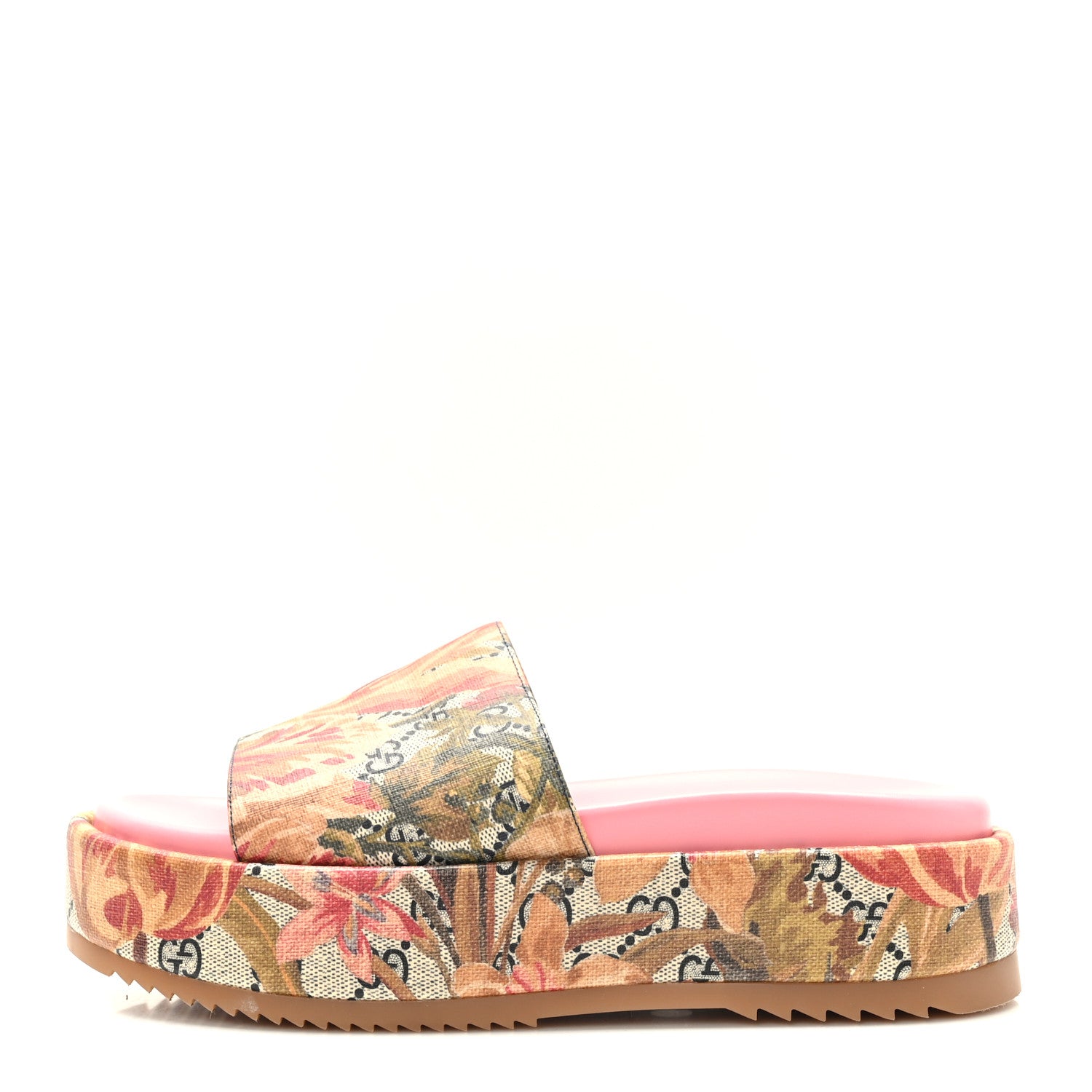 Gucci GG Supreme Monogram Water Flora Angelina Platform Slide Sandals 39 Beige Blue Multicolor 1 of 8