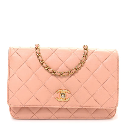 Chanel Lambskin Quilted CC Pearl Crush Wallet on Chain WOC Light Orange 1 of 12