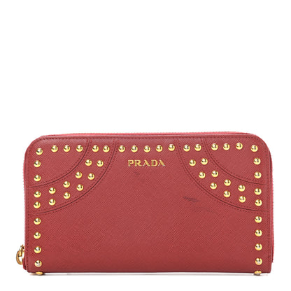 Prada Saffiano Studded Zip Around Wallet Red 1 of 10