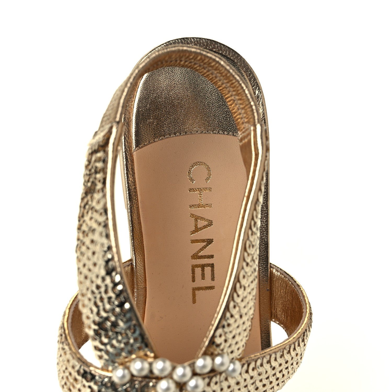 Chanel Sequin Pearl CC Thong Sandals 38.5 Gold 7 of 9