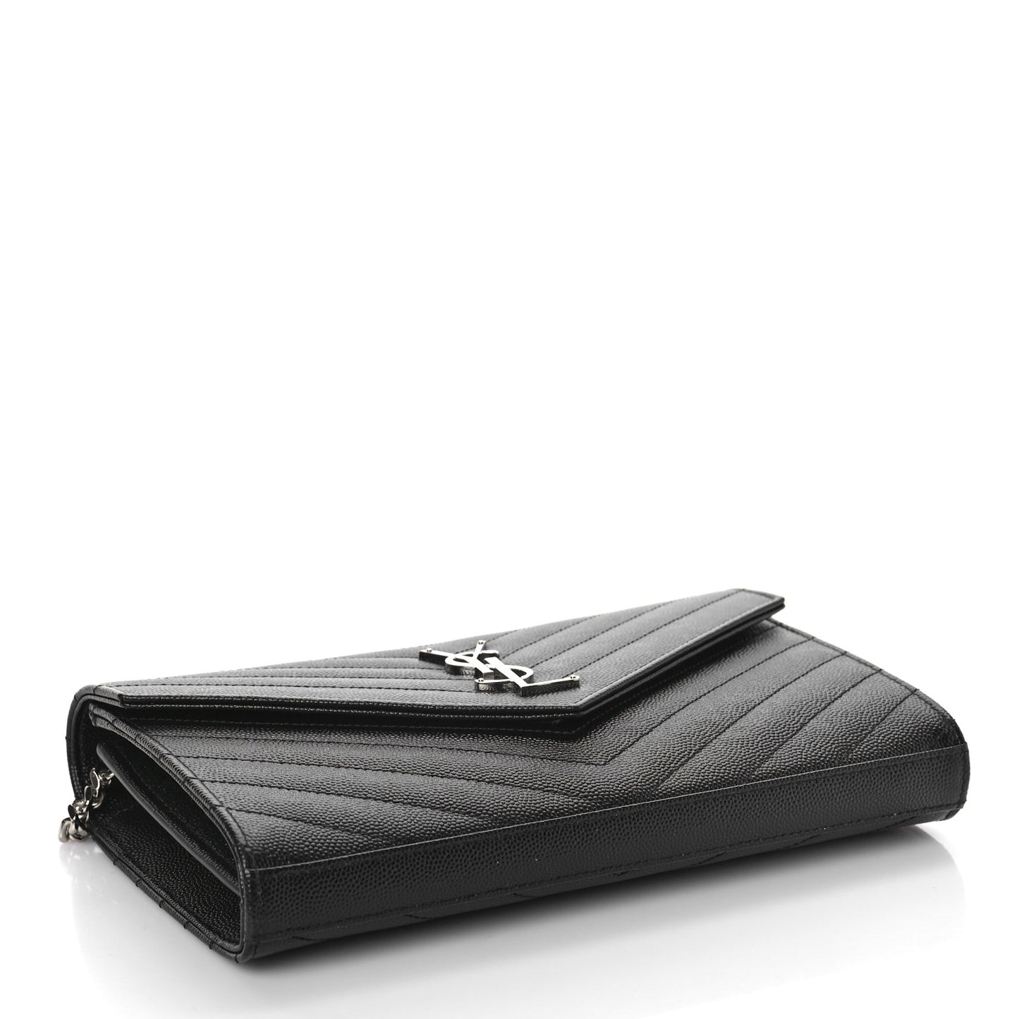 Grain De Poudre Matelasse Chevron Monogram Chain Wallet Black