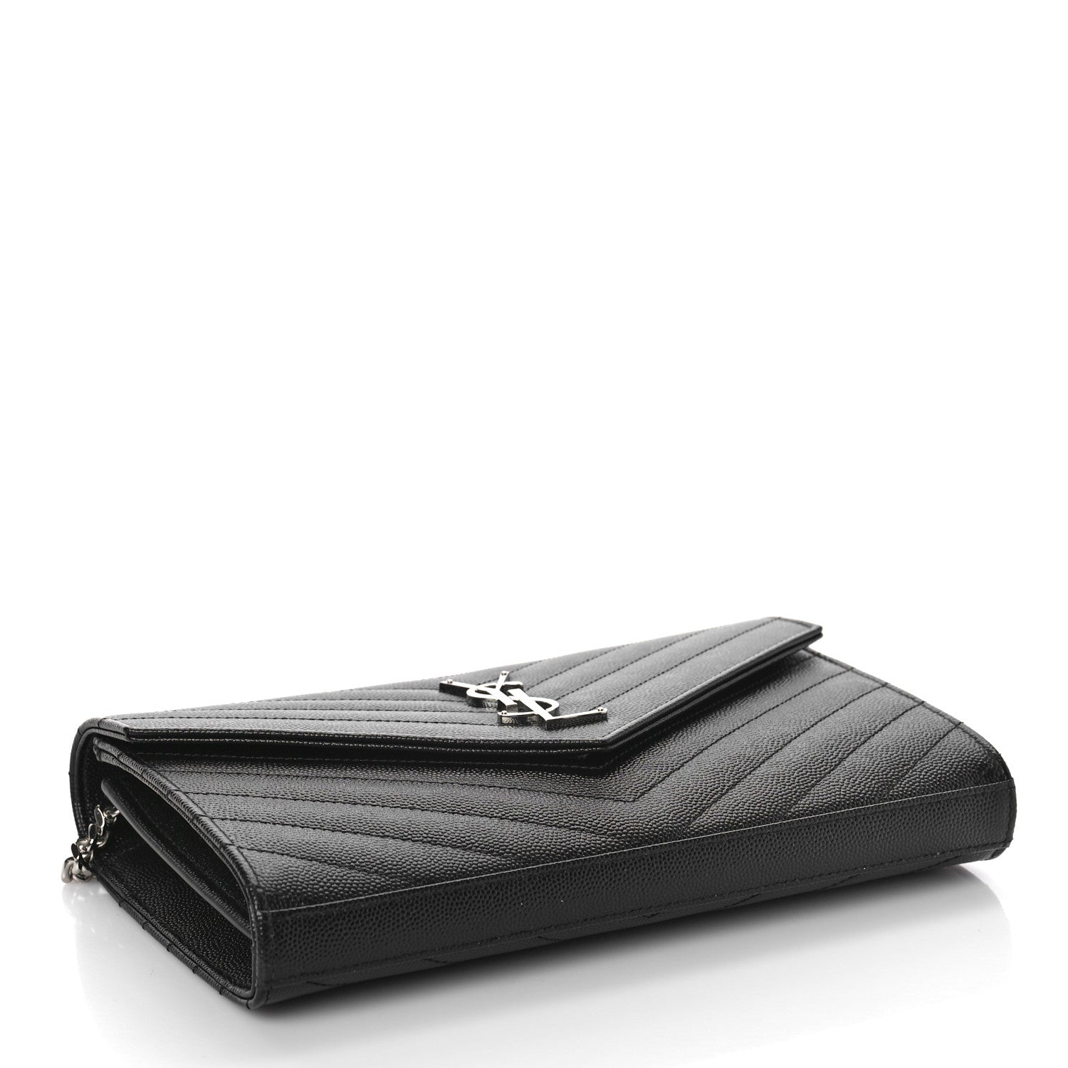 Saint Laurent Grain De Poudre Matelasse Chevron Monogram Chain Wallet Black 4 of 9
