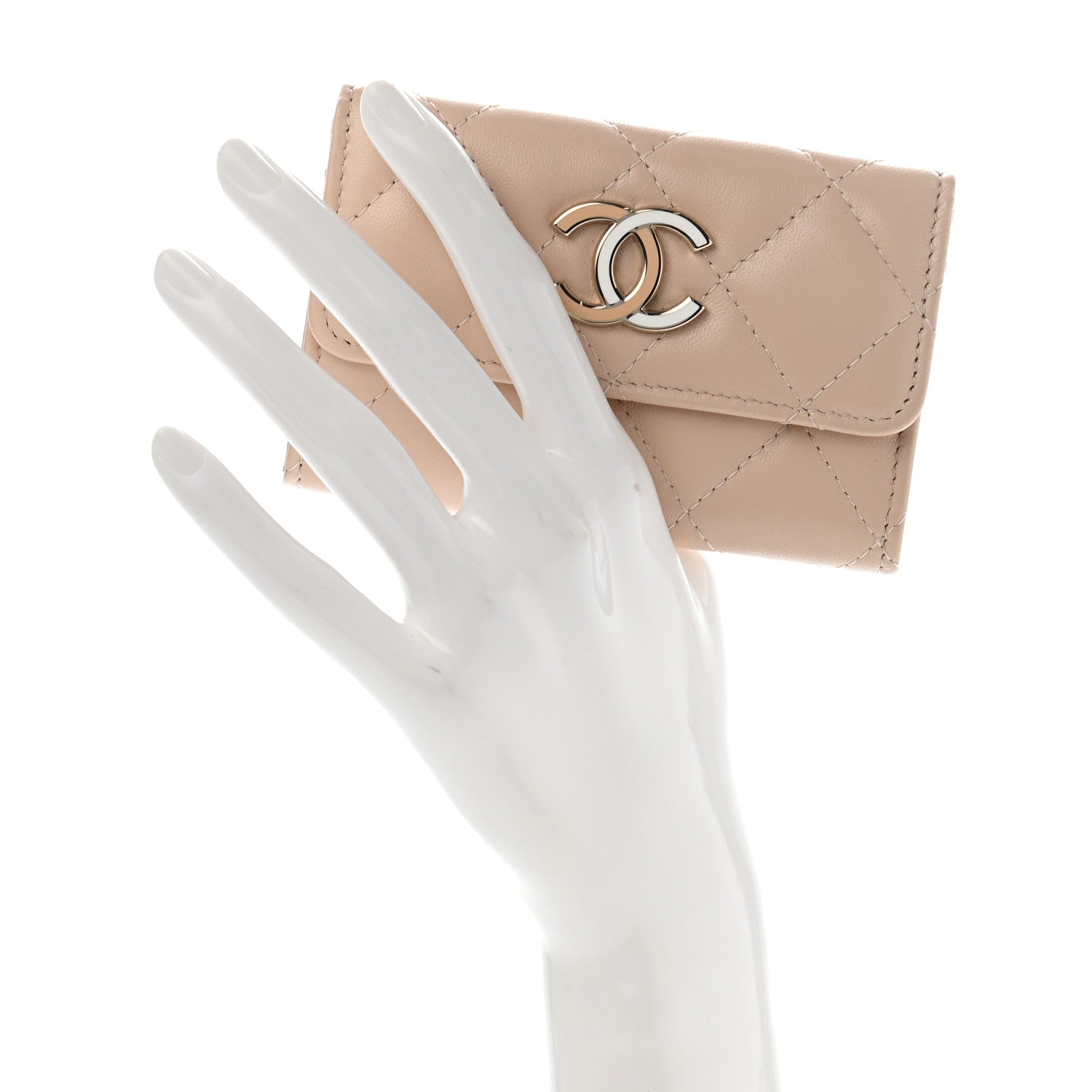 Chanel Lambskin Quilted Flap Card Holder Beige 2 of 10