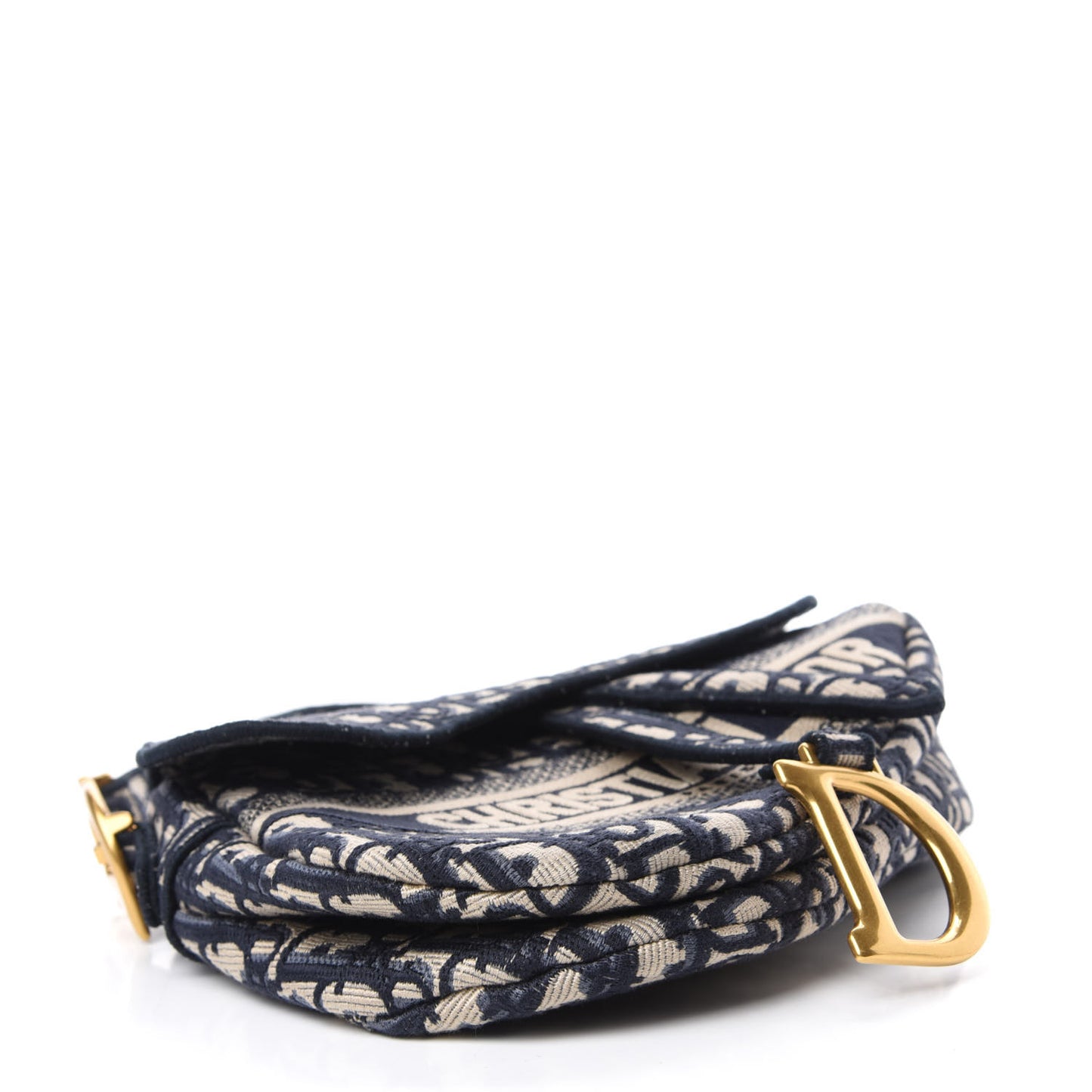 Oblique Embroidered Saddle Bag Blue