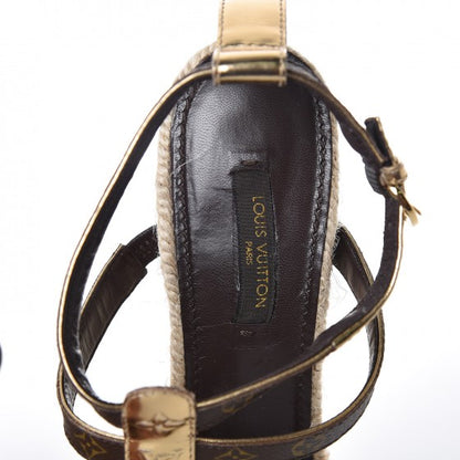 Louis Vuitton Monogram Metallic Bahamas T-Strap Espadrille Wedge Sandals 39 Brown 7 of 8