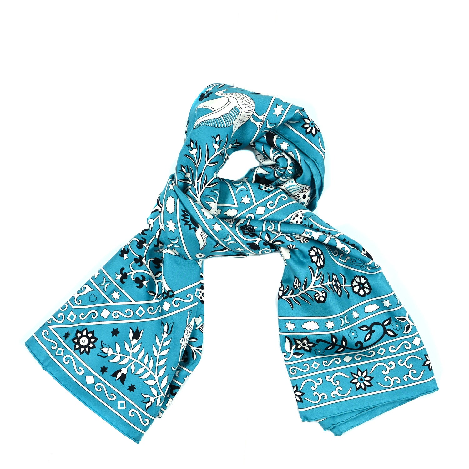 Hermes Silk Peuple Du Vent Bandana Scarf 140 Turquoise Black White 1 of 4