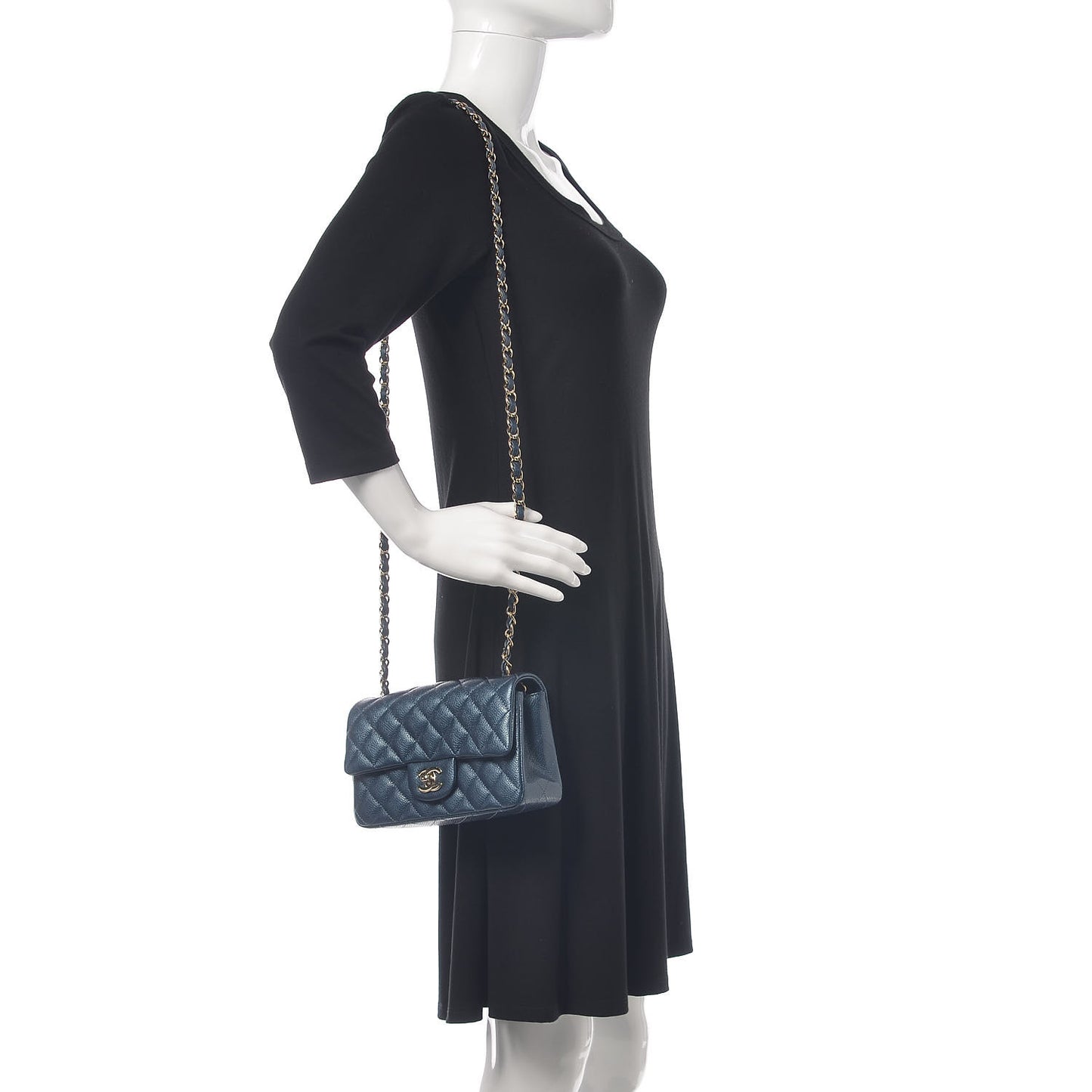 Metallic Caviar Quilted Mini Rectangular Flap Dark Blue