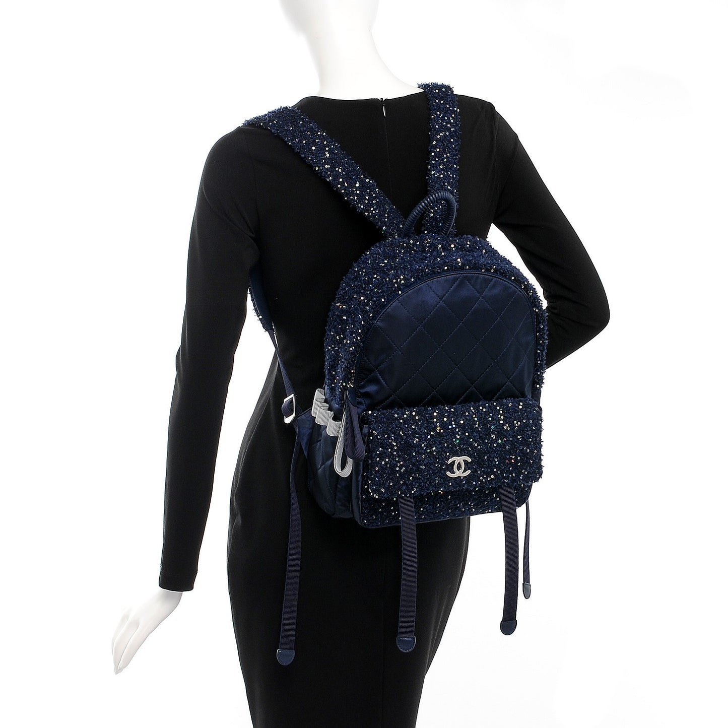 Tweed Nylon Quilted Astronaut Essentials Backpack Navy