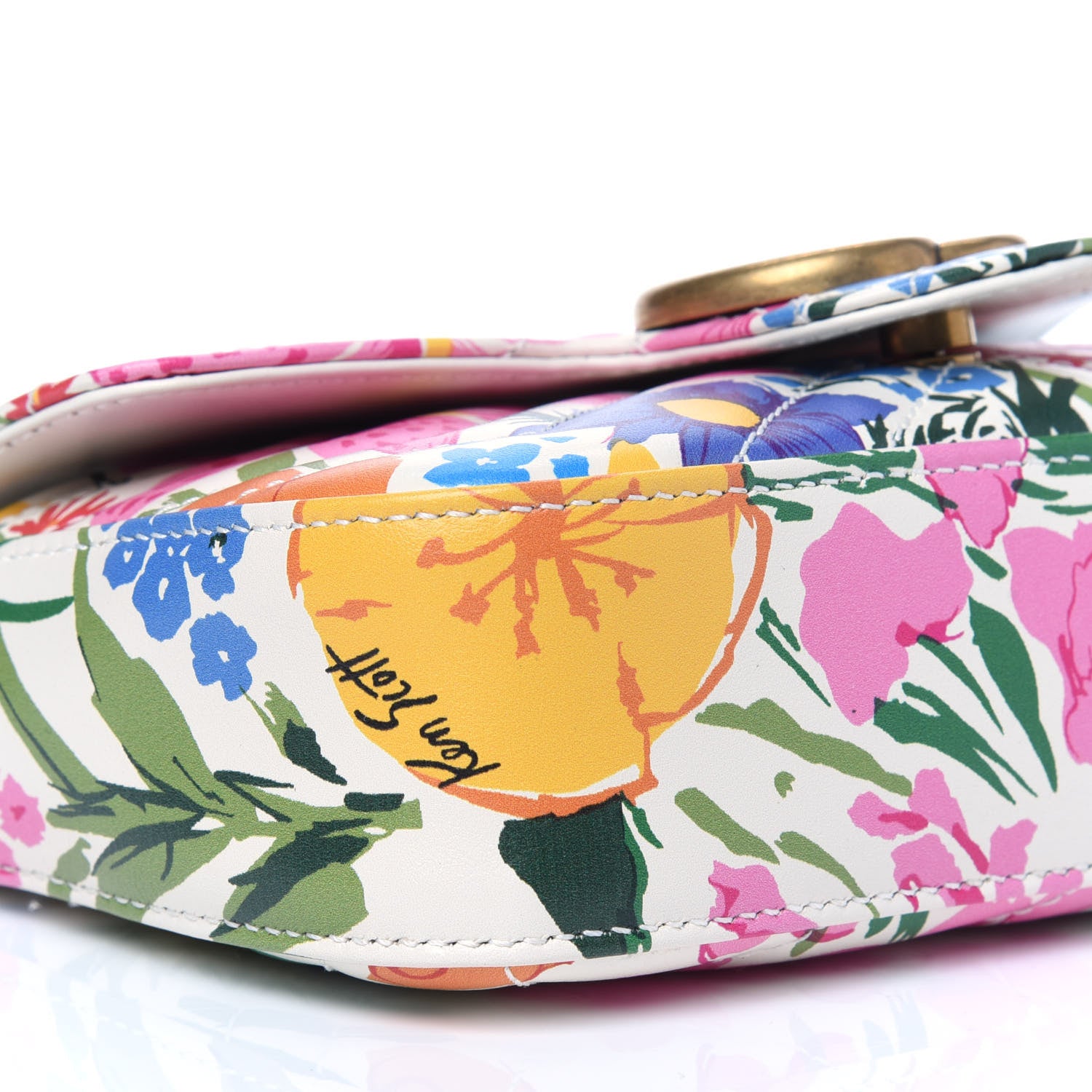 Gucci X KEN SCOTT Calfskin Matelasse Floral Print Super Mini GG Marmont Shoulder Bag Ivory Pink 8 of 11