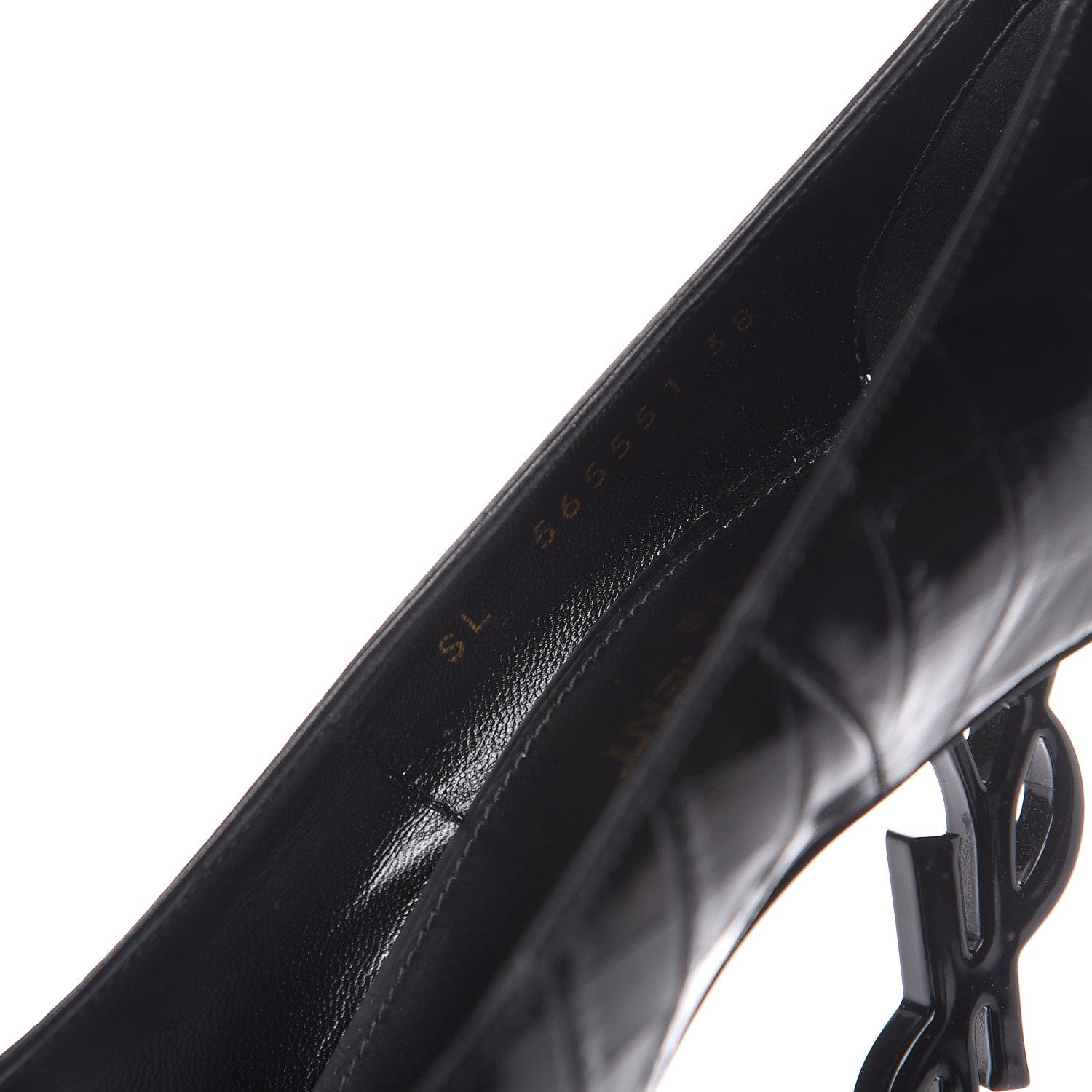 Saint Laurent Calfskin Crocodile Embossed Opyum Pumps 38 Black 8 of 9
