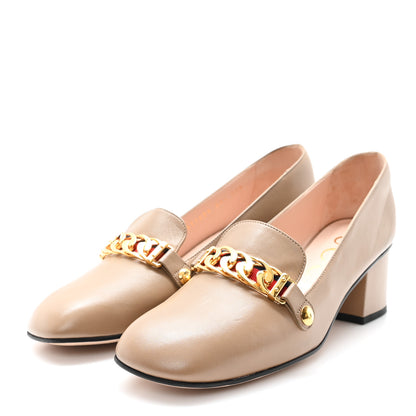 Gucci Malaga Kid Sylvie Web Chain Mid Heel Loafers 39.5 Mud 4 of 9