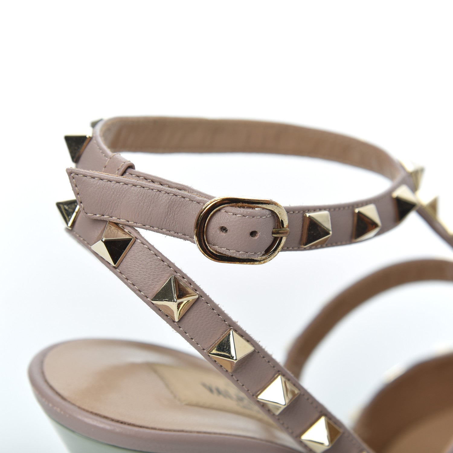 Valentino Garavani Patent Nappa Rockstud Ankle Strap 100mm Pumps 37.5 Green Tea Sorbet Poudre 10 of 16