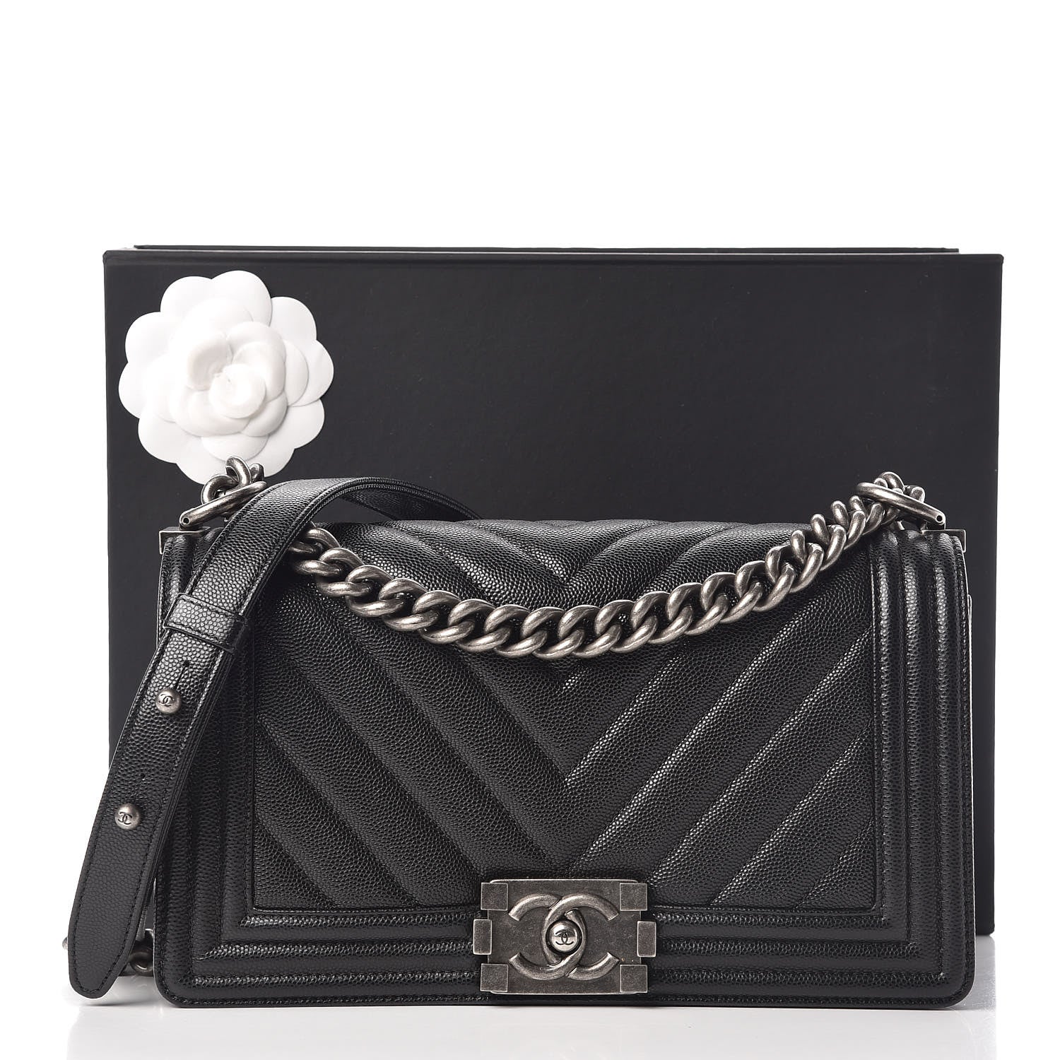 Chanel Caviar Chevron Quilted Medium Boy Flap Black 10 of 10