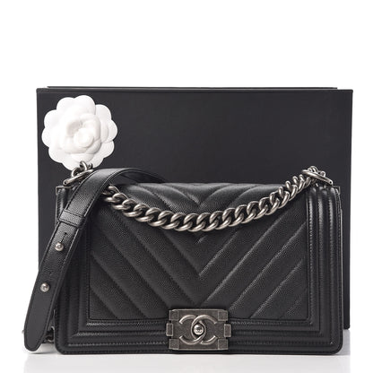 Chanel Caviar Chevron Quilted Medium Boy Flap Black 10 of 10
