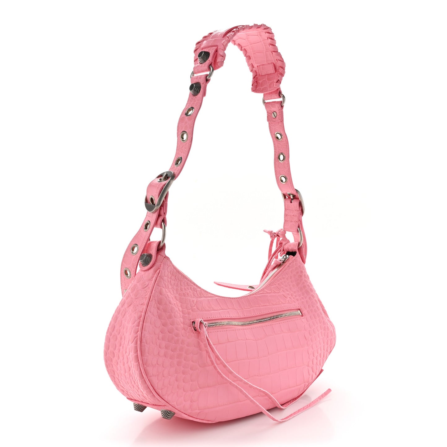 Extra Supple Calfskin Crocodile Embossed Small Le Cagole Shoulder Bag Sweet Pink