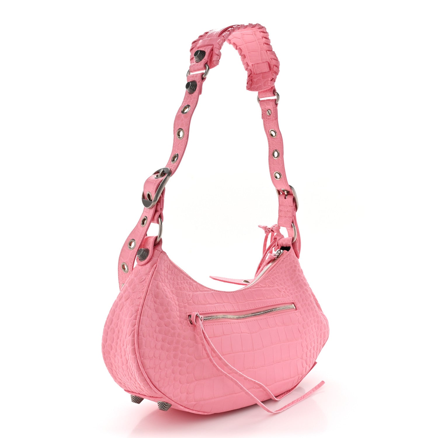 Balenciaga Extra Supple Calfskin Crocodile Embossed Small Le Cagole Shoulder Bag Sweet Pink 3 of 10