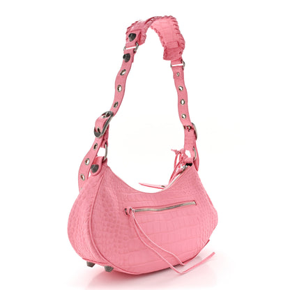 Balenciaga Extra Supple Calfskin Crocodile Embossed Small Le Cagole Shoulder Bag Sweet Pink 3 of 10