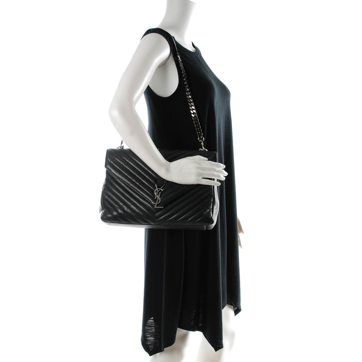 Sheepskin Matelasse Chevron Monogram Large College Satchel Black