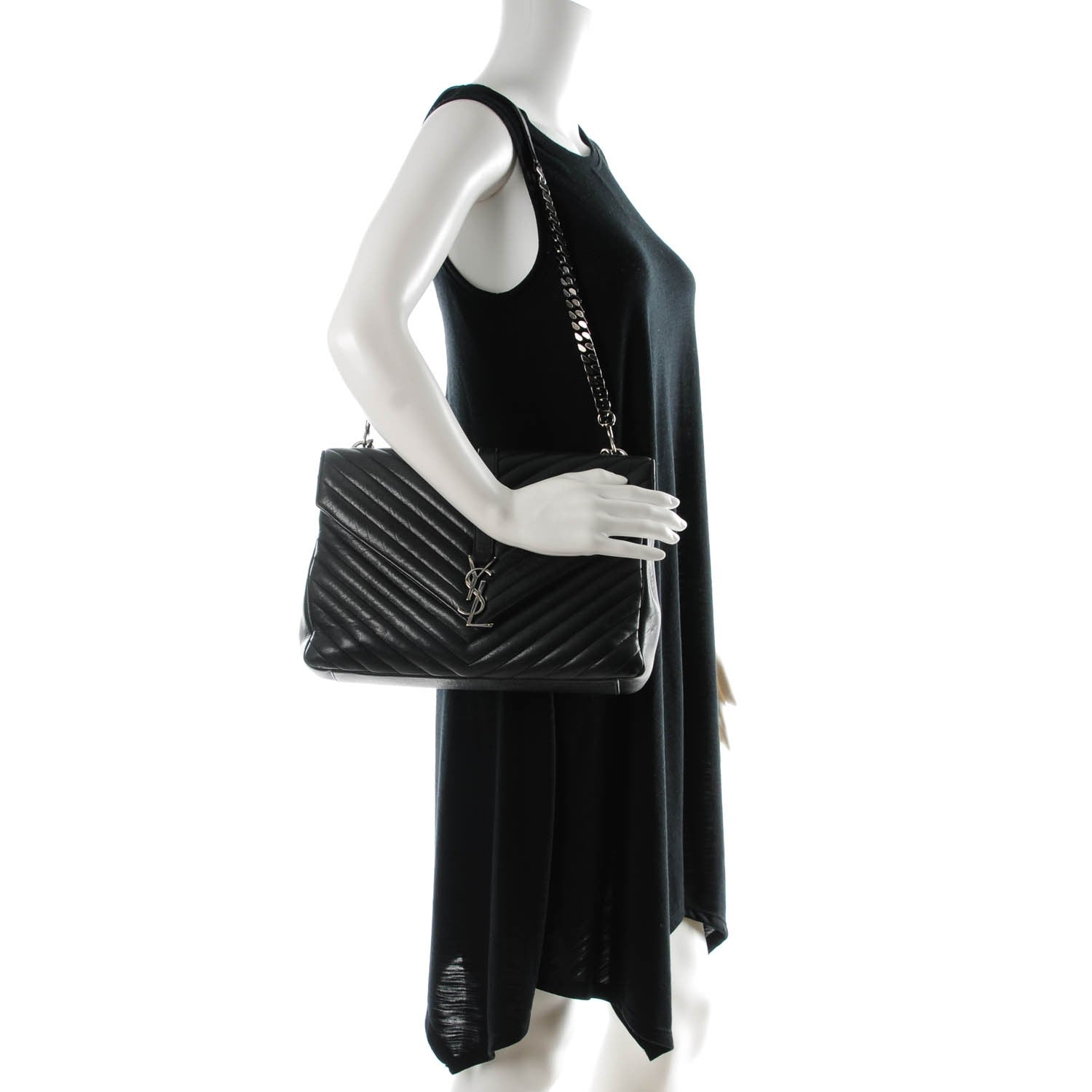 Saint Laurent Sheepskin Matelasse Chevron Monogram Large College Satchel Black 2 of 7