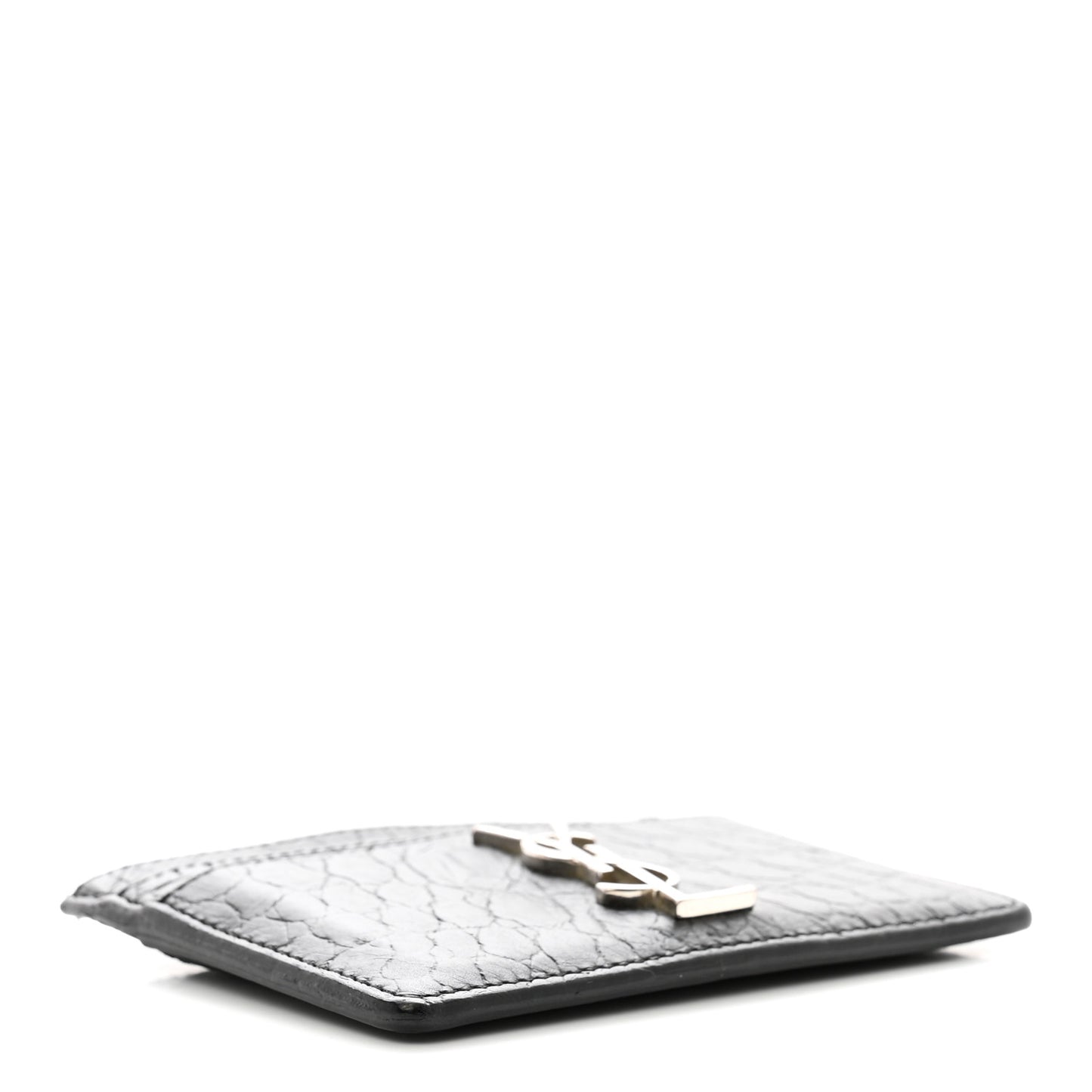 Calfskin Crocodile Embossed Monogram Credit Card Case Black