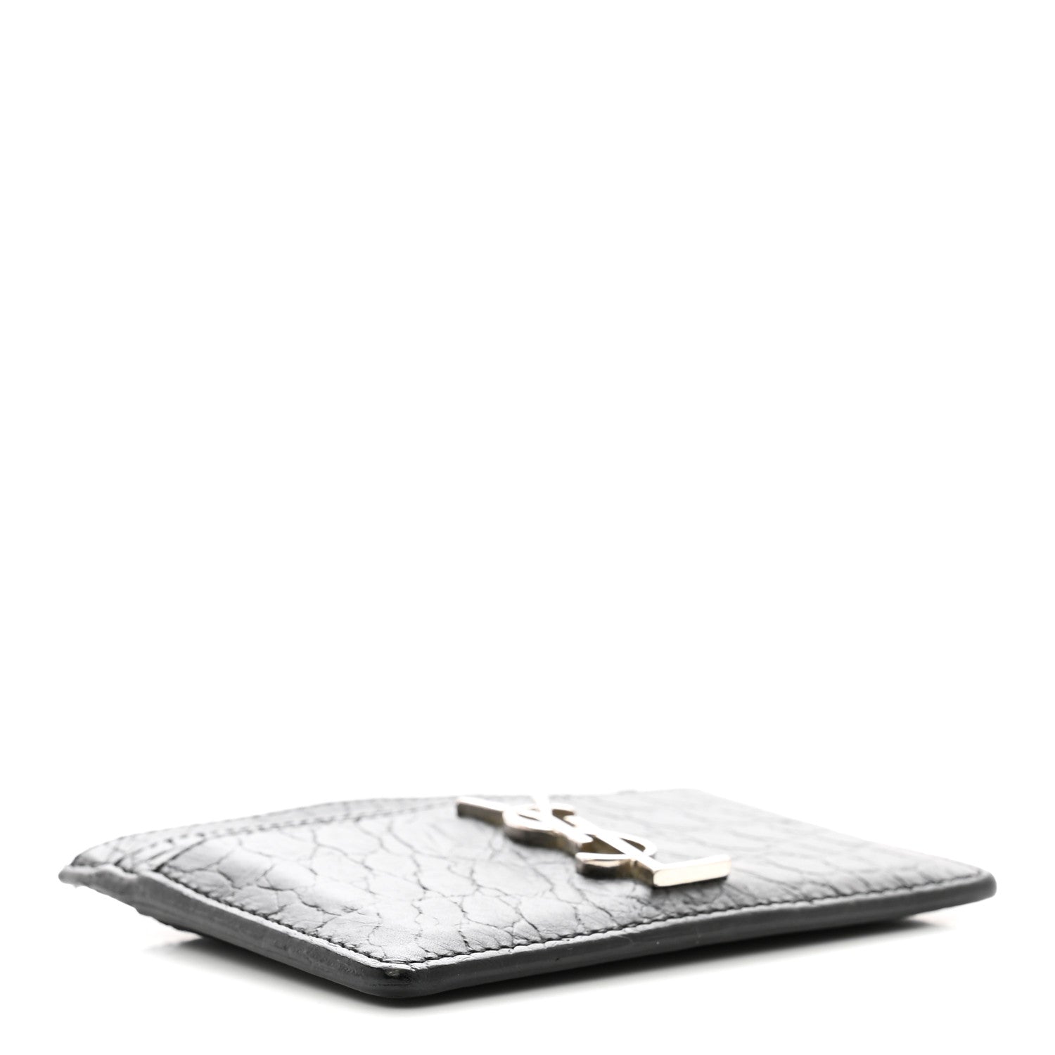 Saint Laurent Calfskin Crocodile Embossed Monogram Credit Card Case Black 4 of 8