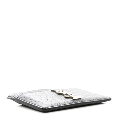 Saint Laurent Calfskin Crocodile Embossed Monogram Credit Card Case Black 4 of 8