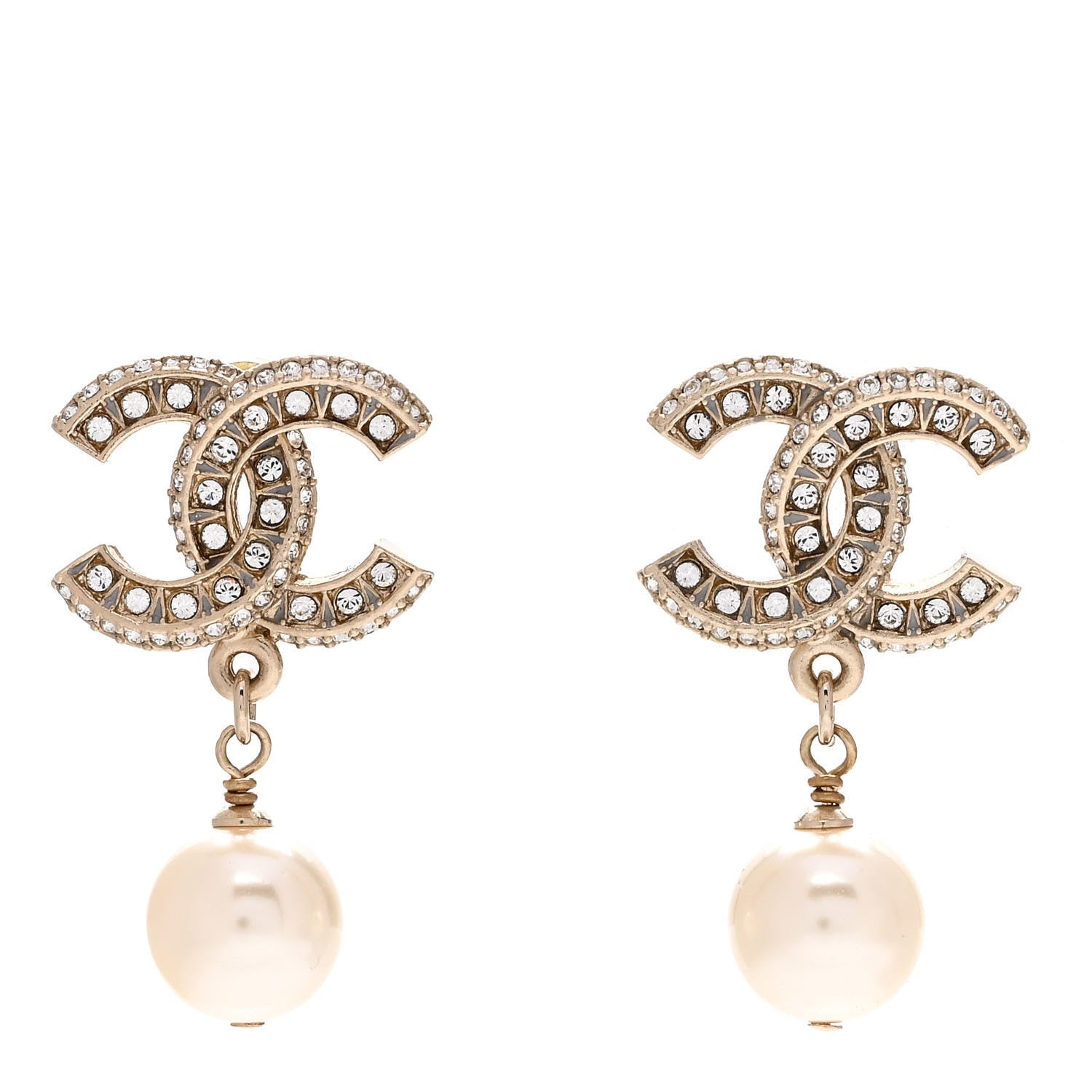 Chanel Crystal Pearl CC Drop Earrings Gold 1 of 4