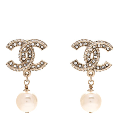 Chanel Crystal Pearl CC Drop Earrings Gold 1 of 4