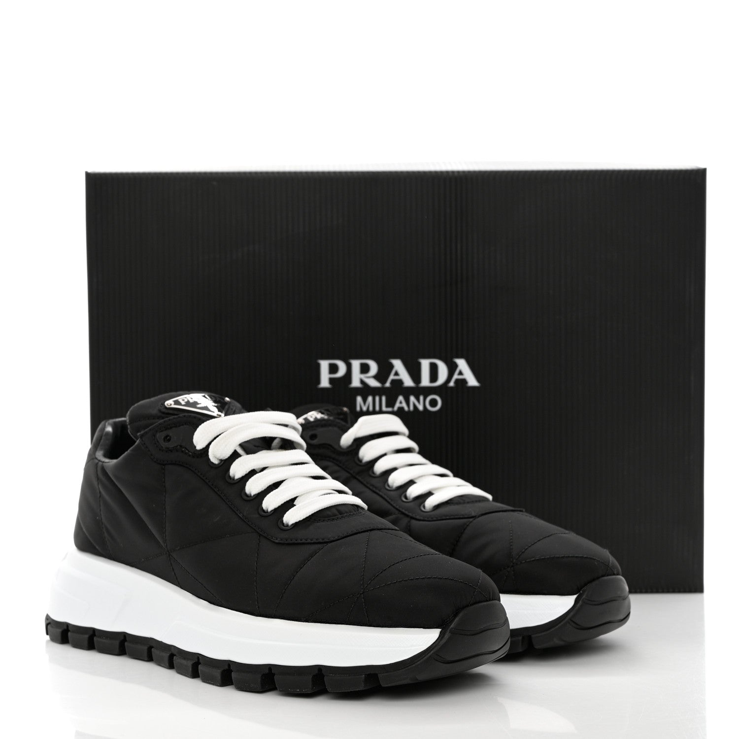 Prada Re-Nylon Piuma Metal Triangle Logo Quilted 45mm Sneakers 41 Black 9 of 9