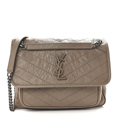 Saint Laurent Crinkled Calfskin Matelasse Monogram Medium Niki Chain Satchel Light Taupe 1 of 13
