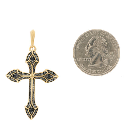 David Yurman 18K Yellow Gold Black Diamond Amulets Gothic Cross Pendant 2 of 5