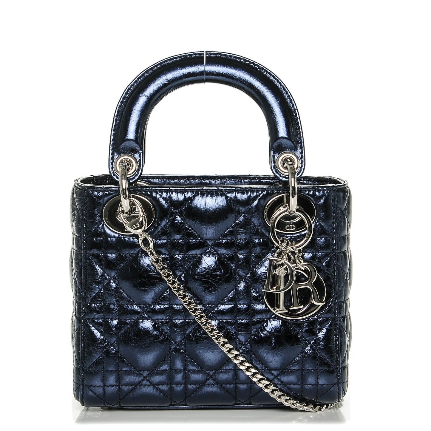 Metallic Calfskin Cannage Mini Lady Dior Marine