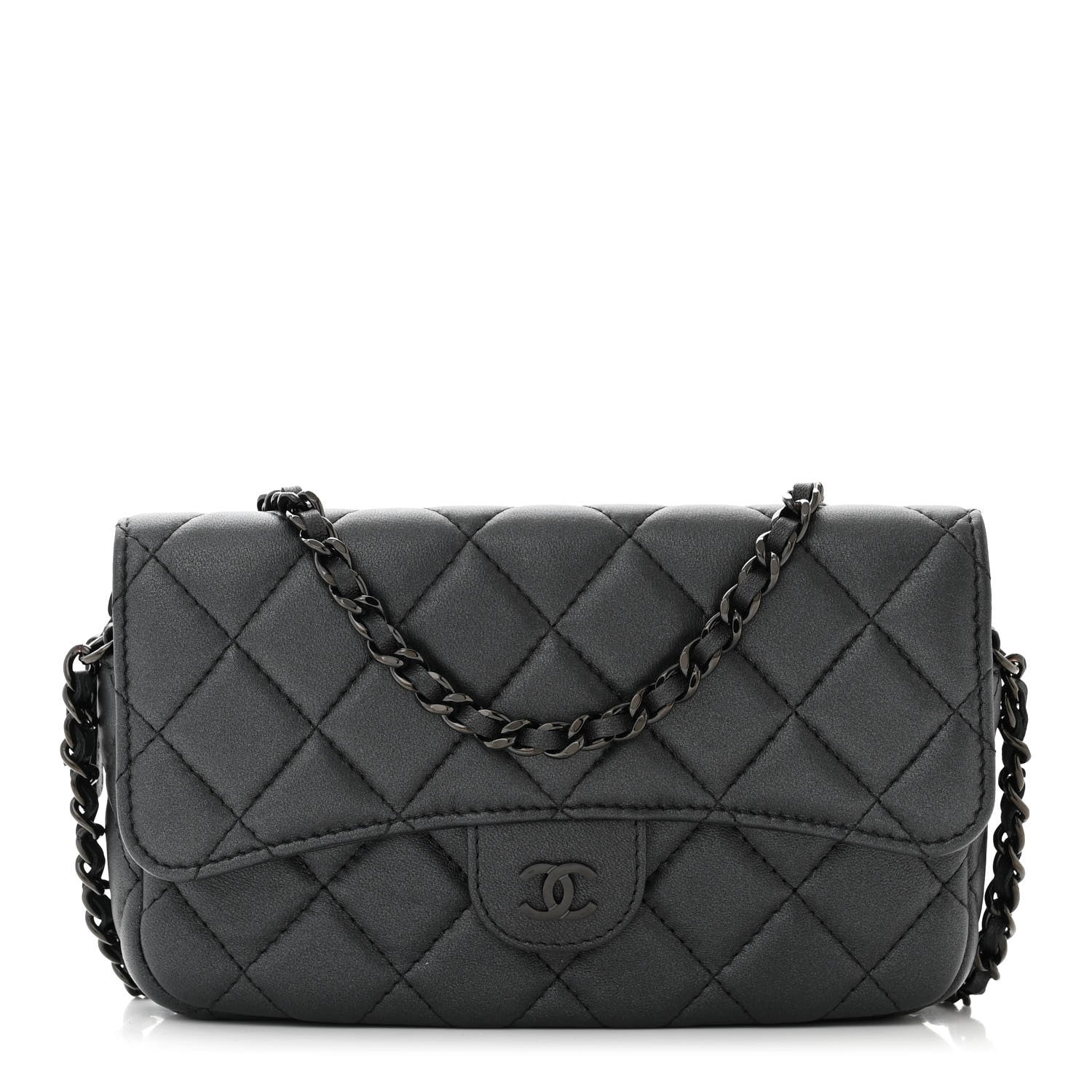 Chanel Lambskin Quilted Flap Phone Holder With Chain So Black 1 of 12