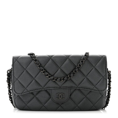 Chanel Lambskin Quilted Flap Phone Holder With Chain So Black 1 of 12