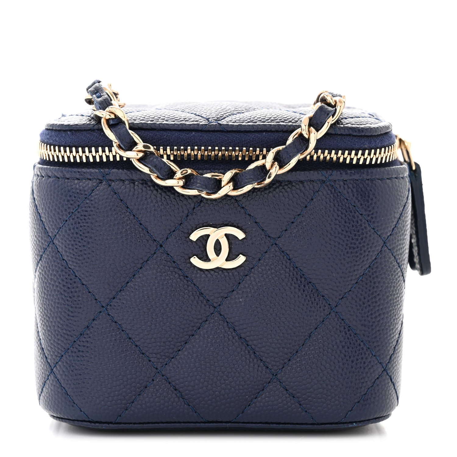 Chanel Caviar Quilted Mini Vanity Case With Chain Navy Blue 1 of 10