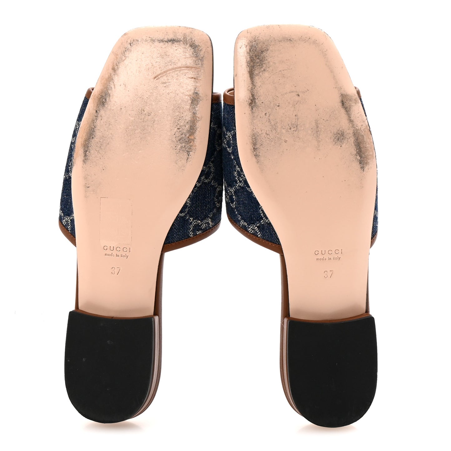 New Denim GG Monogram Miro Soft Calfskin Jolie Slide Sandals 37 Blue Tea Cuir Epilog