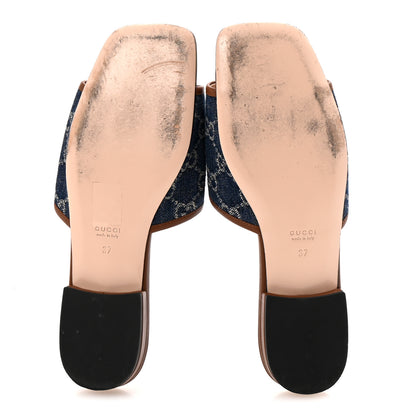 Gucci New Denim GG Monogram Miro Soft Calfskin Jolie Slide Sandals 37 Blue Tea Cuir Epilog 6 of 11