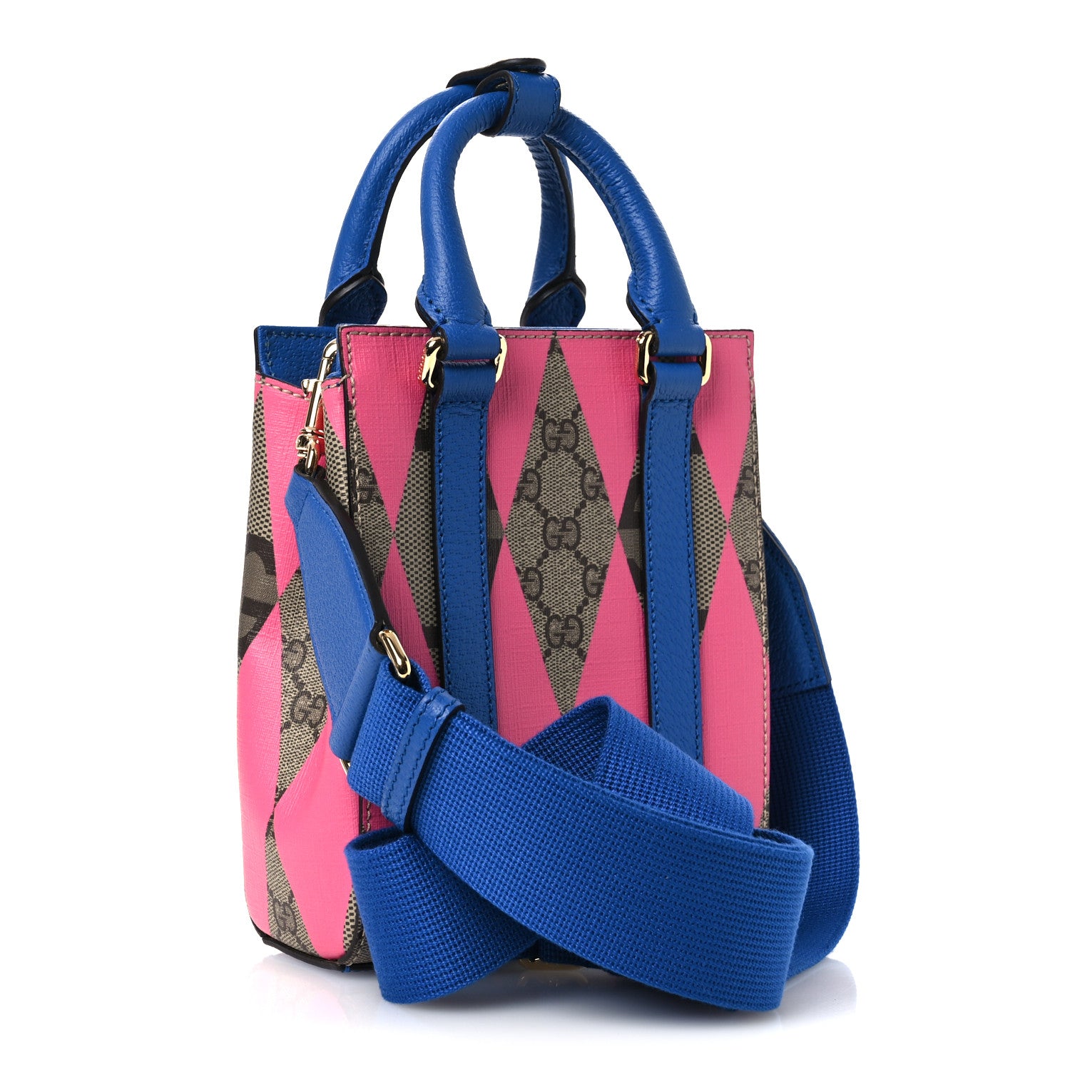 Gucci GG Supreme Monogram Textured Dollar Calfskin Rhombus Mini Tote Bag Beige Ebony Pink Blue 3 of 11