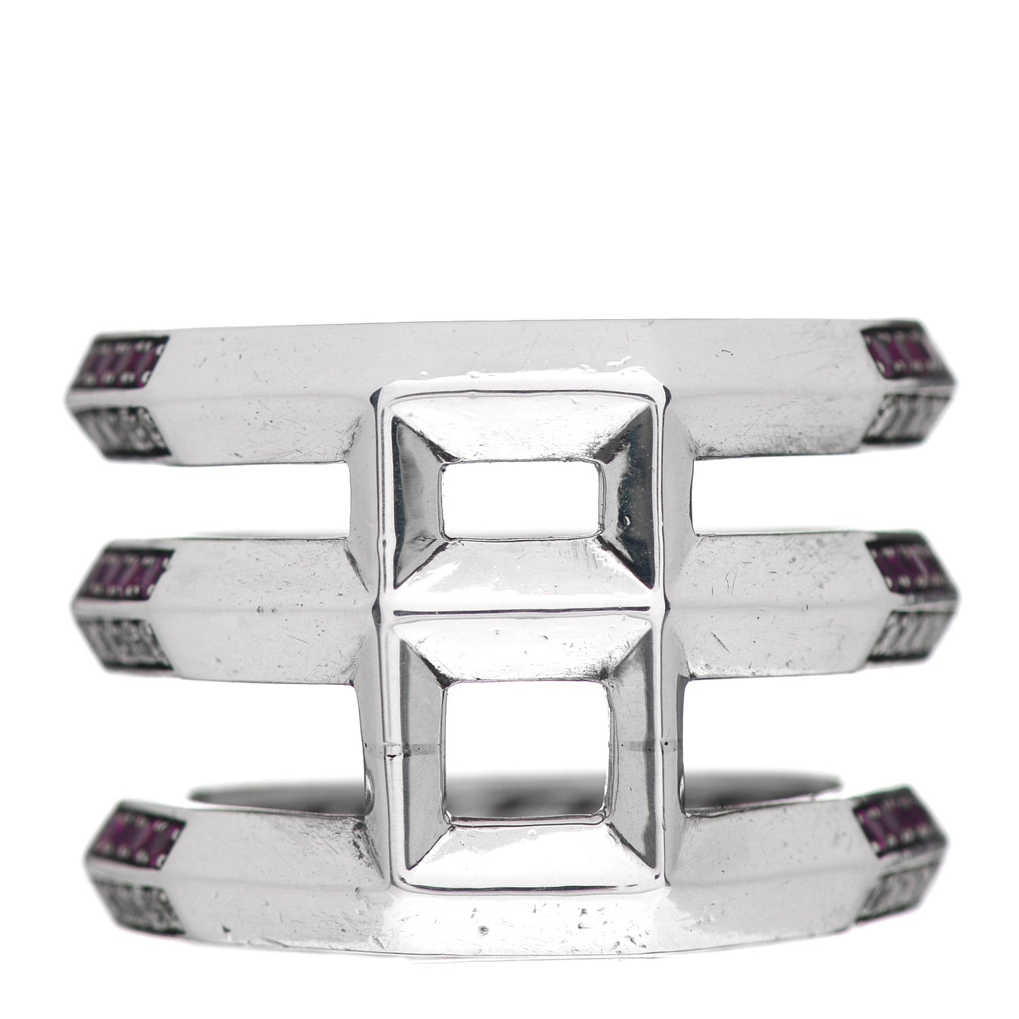 Sterling Silver Diamond Ruby Stax Three Row Ring 51 5.75