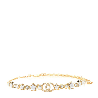 Chanel Pearl Crystal CC Star Choker Necklace Gold Pearly White 3 of 4