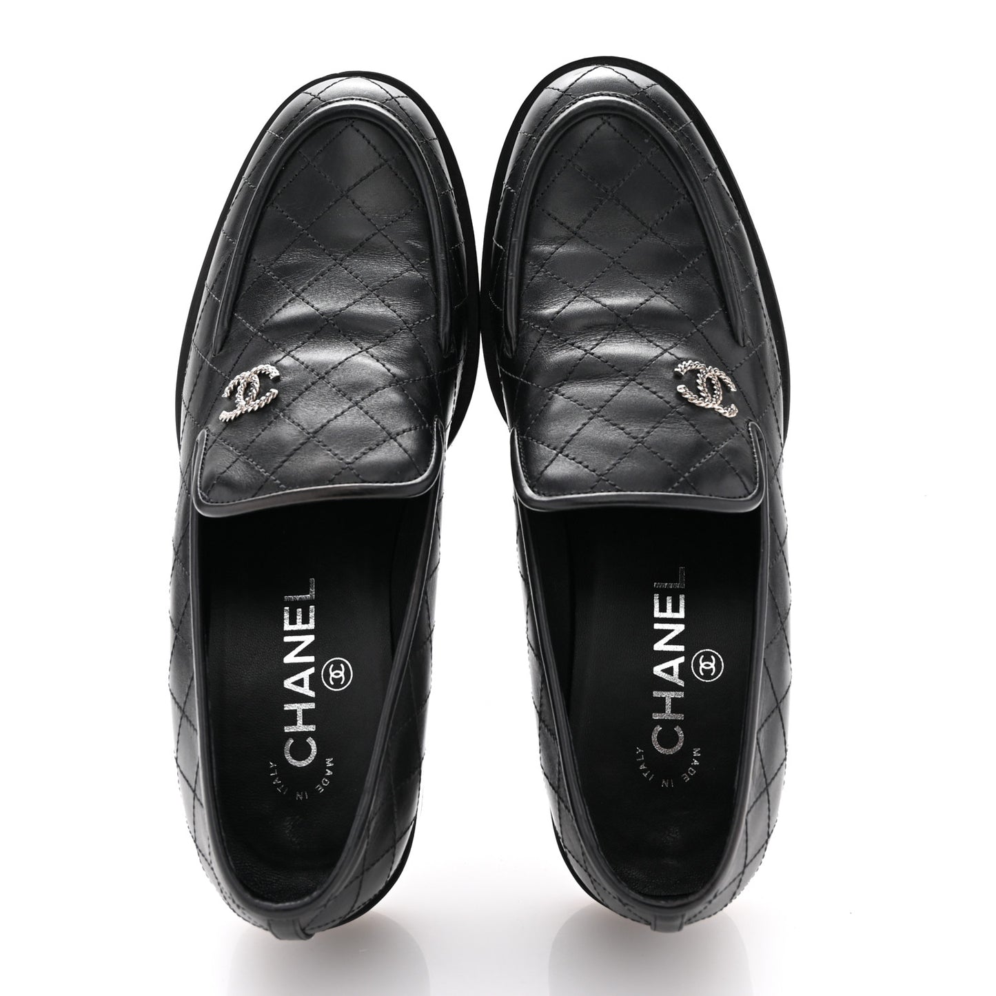 Calfskin Stitched CC Loafers 39 Black