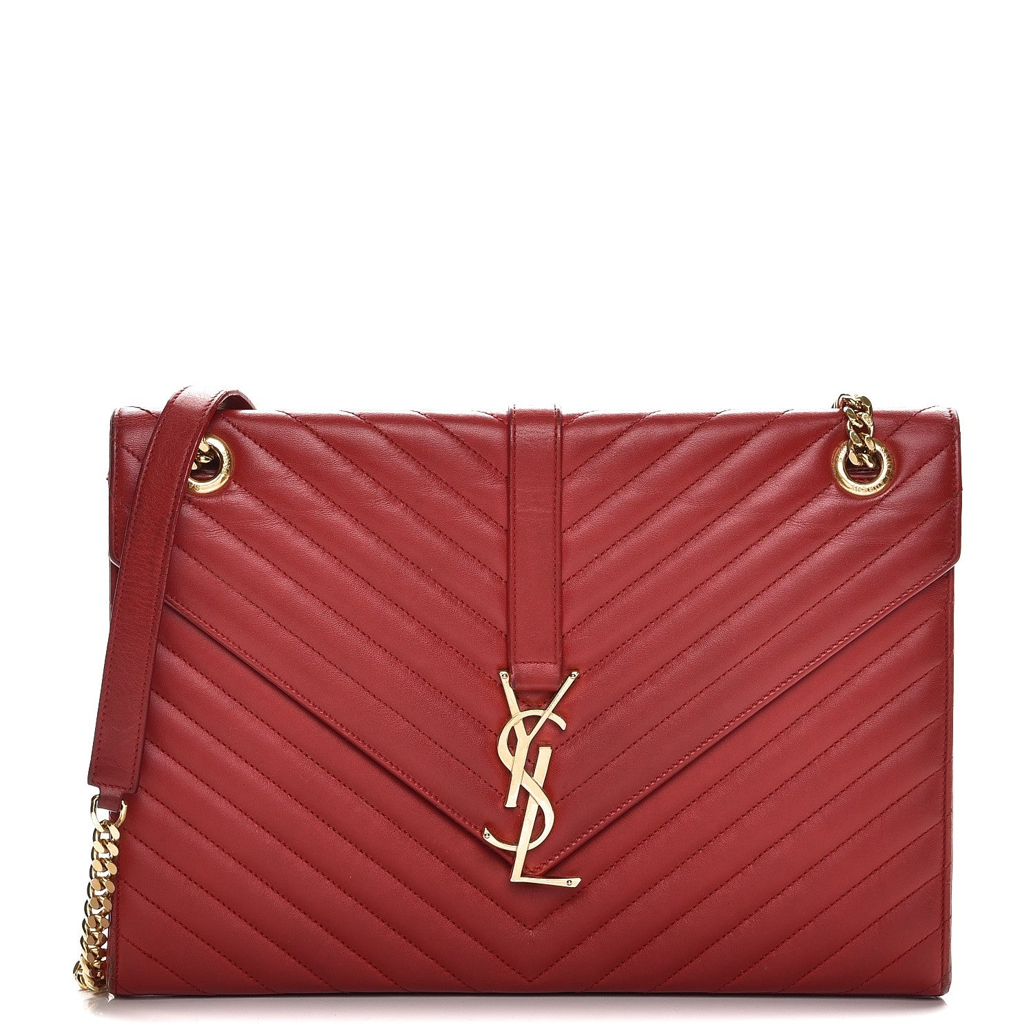 Saint Laurent Lambskin Matelasse Chevron Large Monogram Satchel Red 1 of 18