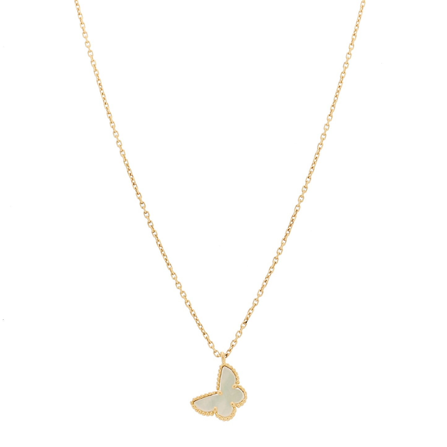 18K Yellow Gold Mother of Pearl Sweet Alhambra Butterfly Pendant Necklace